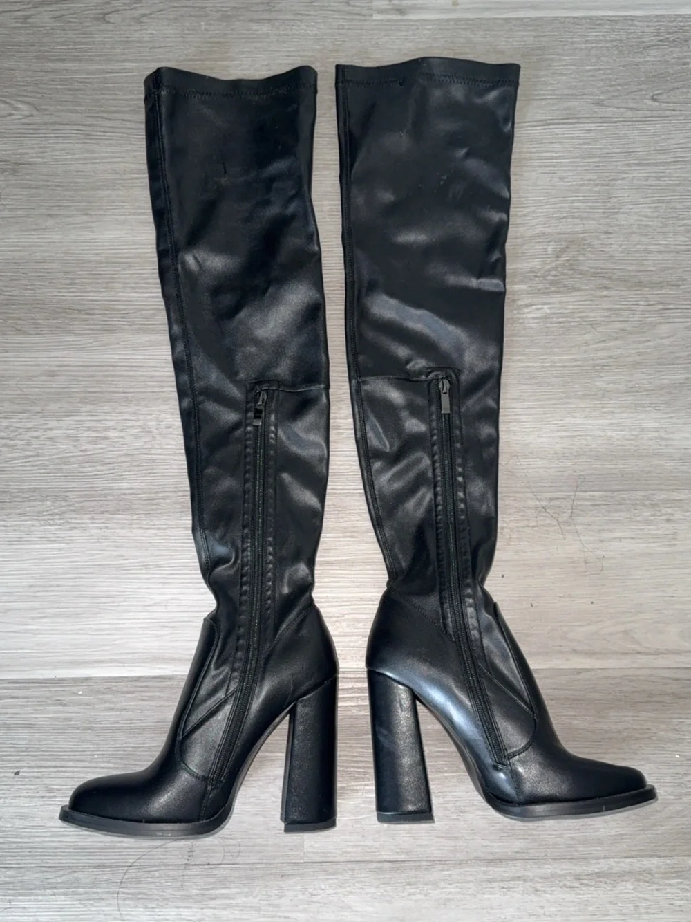 Black Over-the-Knee Block Heel Boots